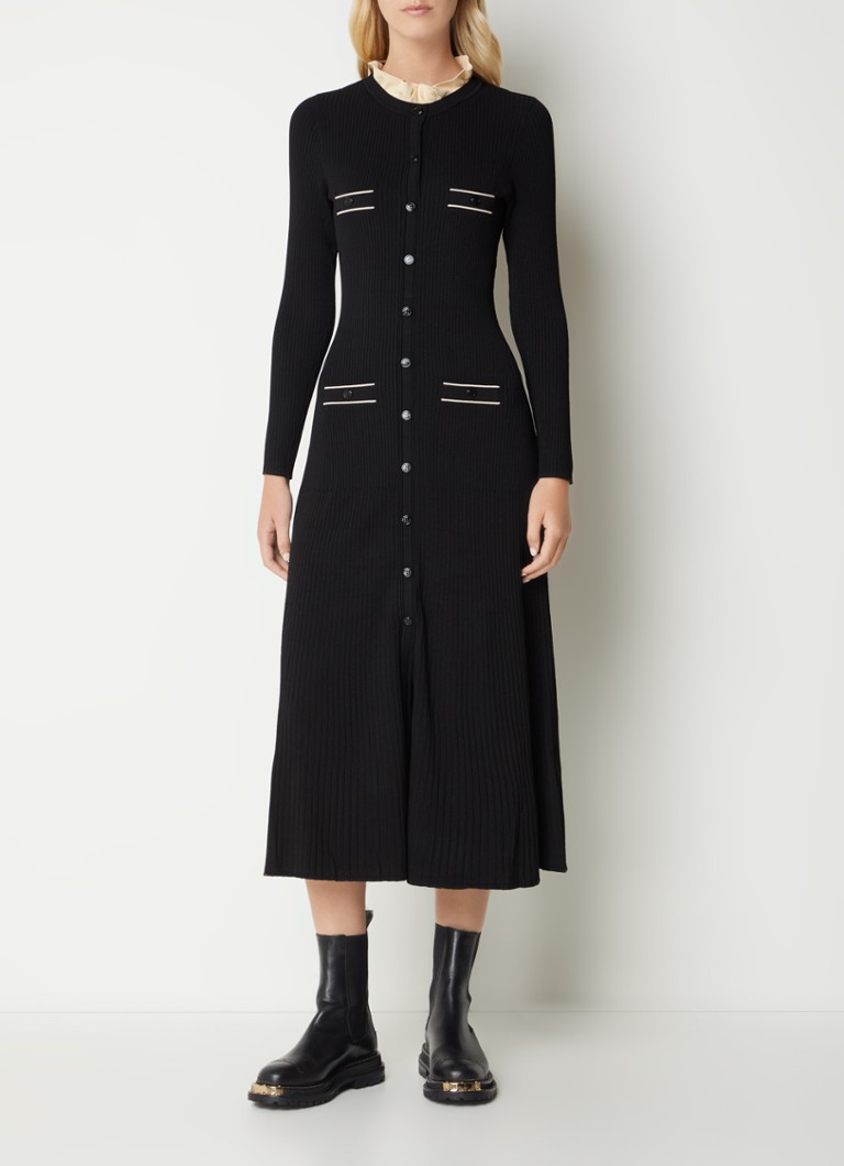 Sandro maksi haljina od rebrastog pletenja s ukrasnim dugmadima i odvojivom kragnom