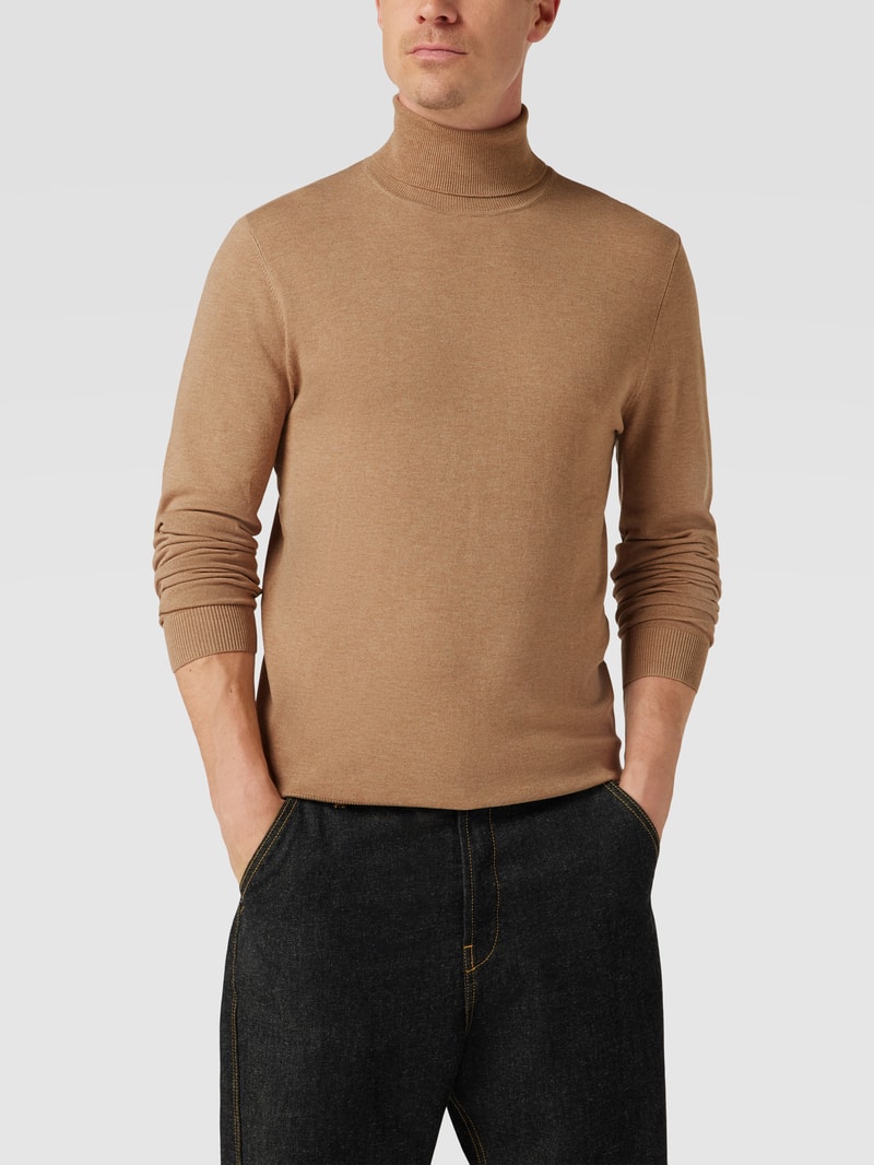 Longsleeve mit geripptem Rollkragen in sand meliert
