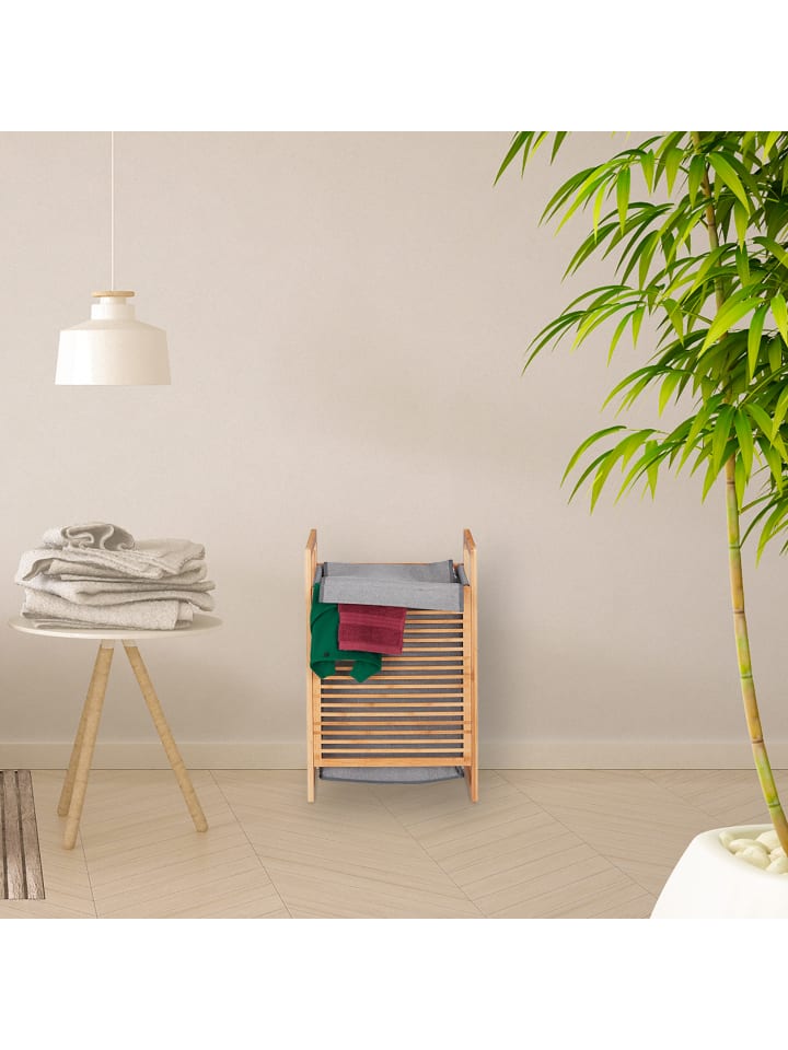relaxdays Wäschekorb in Natur/Grau - (B)40 x (H)60 x (T)35 cm günstig kaufen onesize