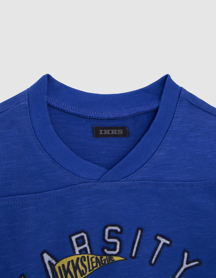 T-shirt bleu électrique coton bio visuel bouledogue garçon