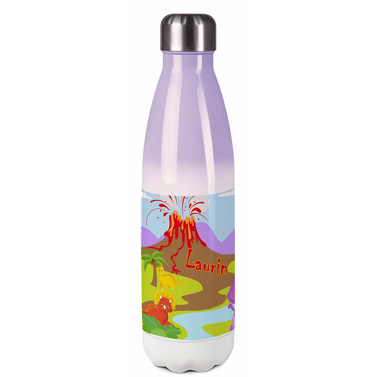 Edelstahl Kinder Thermoflasche / Trinkflasche bunt Dino Spülmaschinenfest, Auslaufsicher, Bruchfest, Doppelwandig, Für Heißgetränke geeignet, Mit Deckel, Isoliert