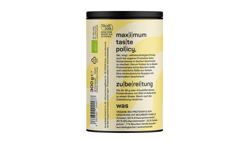 NADURIA Bio Vegan Shake Bourbon Vanille 300 g