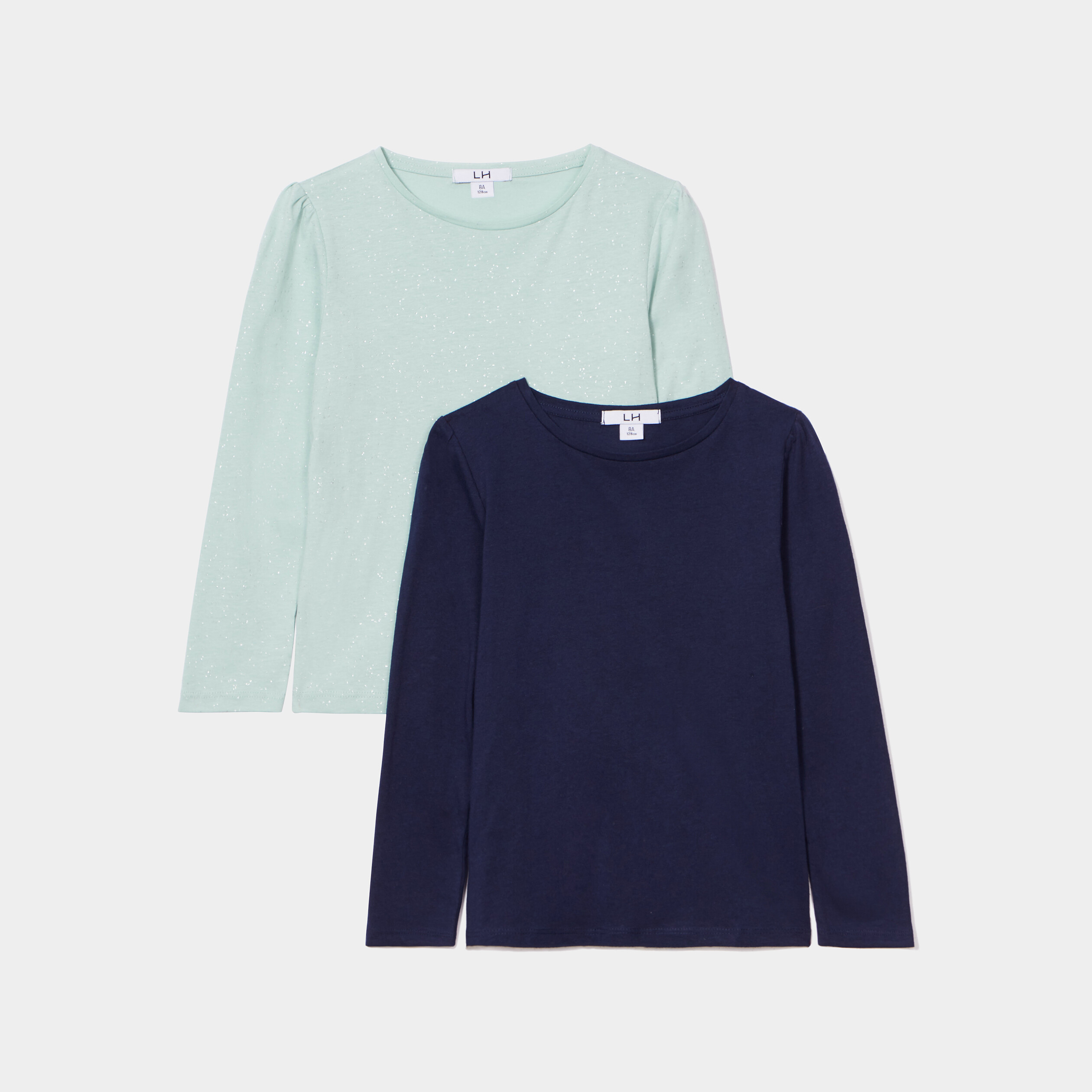Lot 2 t-shirts manches longues coton bleu gris fille | La Halle