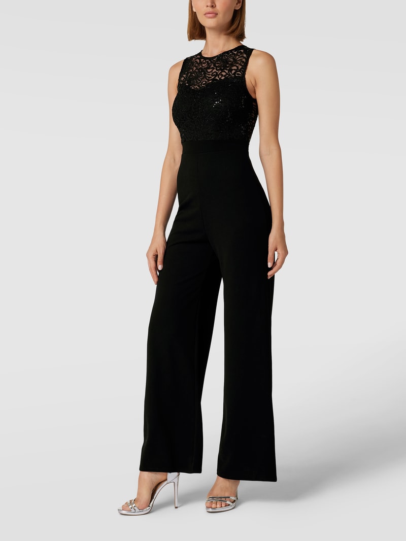 Jumpsuit mit floralen Stickereien in schwarz