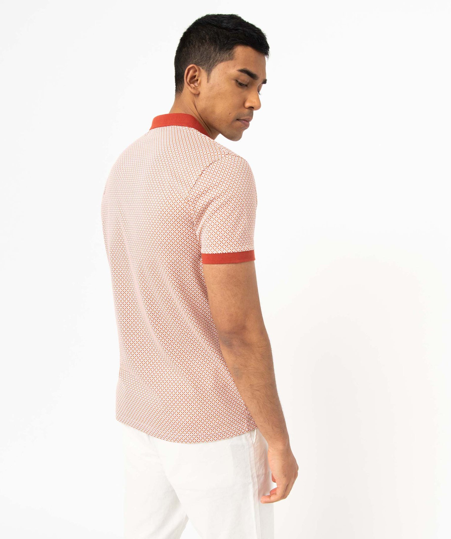 Polo homme à manches courtes et petits motifs blanc | GEMO
