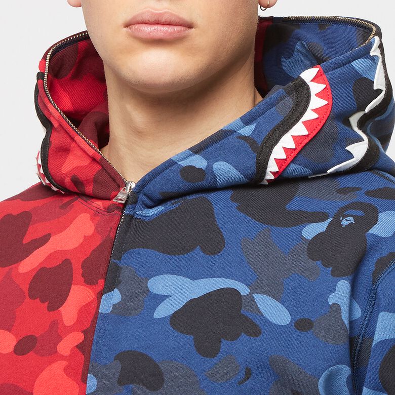 A Bathing Ape Color X Camo Separate Shark Full Zip Hoodie red x navy