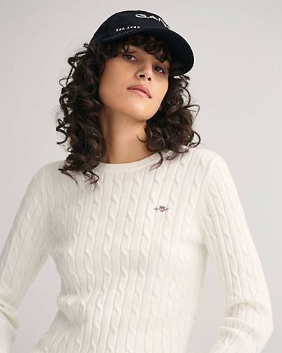 GANT Damen Strickpullover STRETCH COTTON CABLE C-NECK