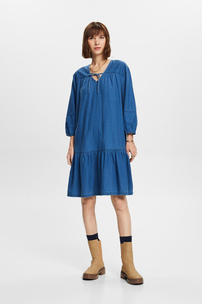 Chambray-Kleid mit Rüschen- und Binde-Details