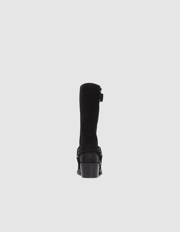 Boots noirs cuir velours esprit motard Femme