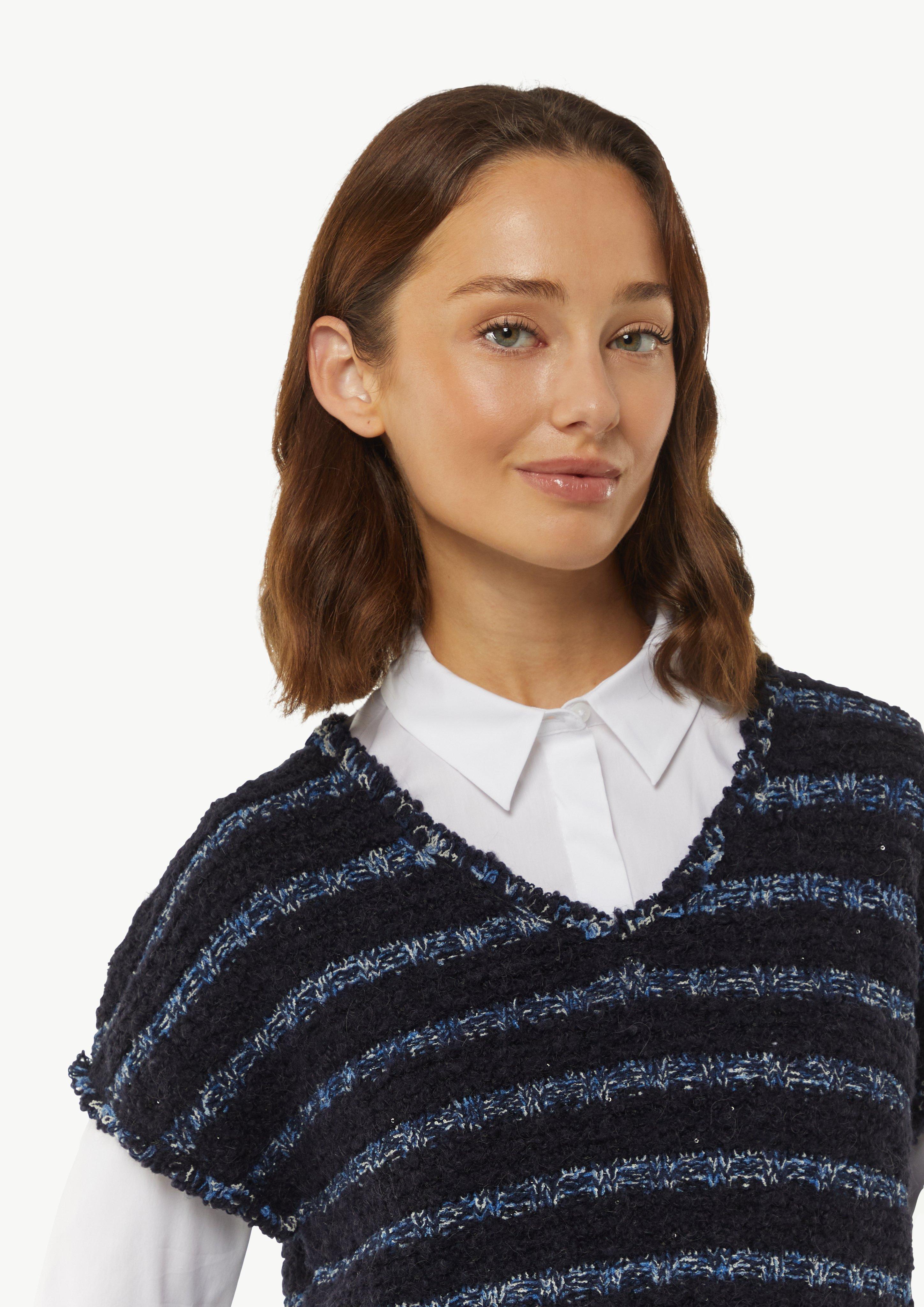Strickpullunder aus Effektgarn mit Fransen - navy