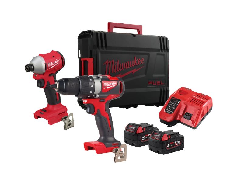 Milwaukee 4933492846 M18 BLPP2B3-502X Powerpack 18V 5.0Ah Li-Ion - Mașină de găurit fără fir M18BLDD2 + Șurubelniță de impact M18BLIDR
