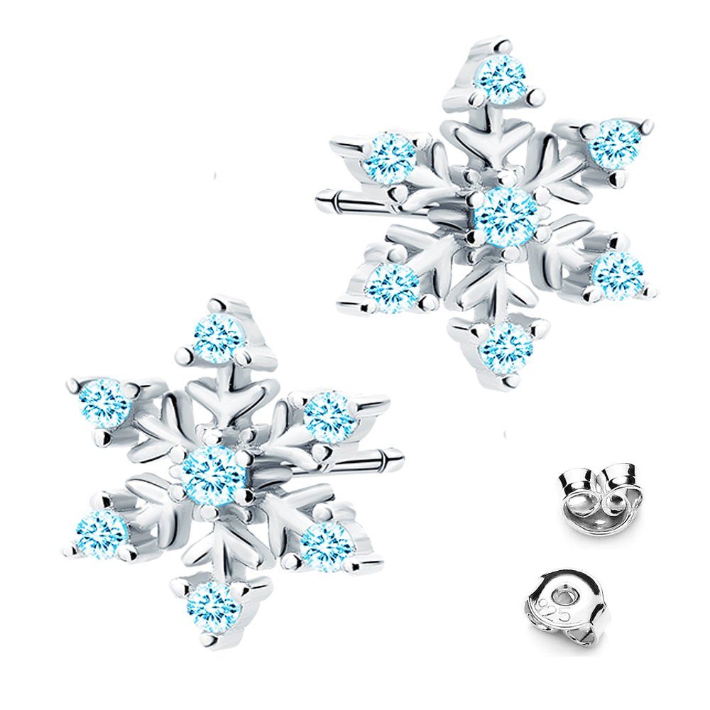 Limana Paar Ohrstecker Schneeflocke Stern echt 925 Sterling Silber, Zirkonia Geschenk Idee Nikolaus Weihnachten Winter