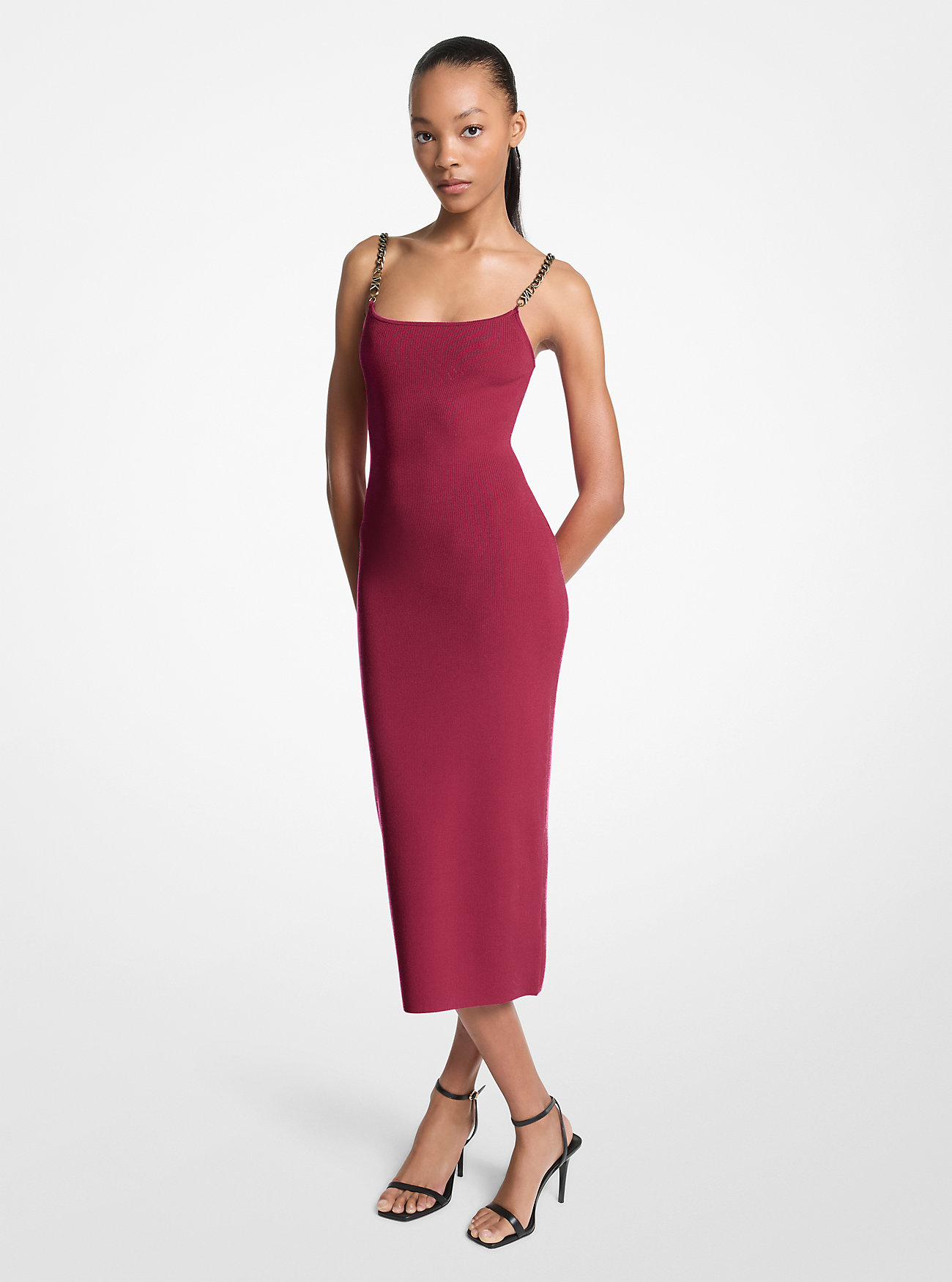 Embellished Viscose Blend Midi Dress - DEEPMULBERRY