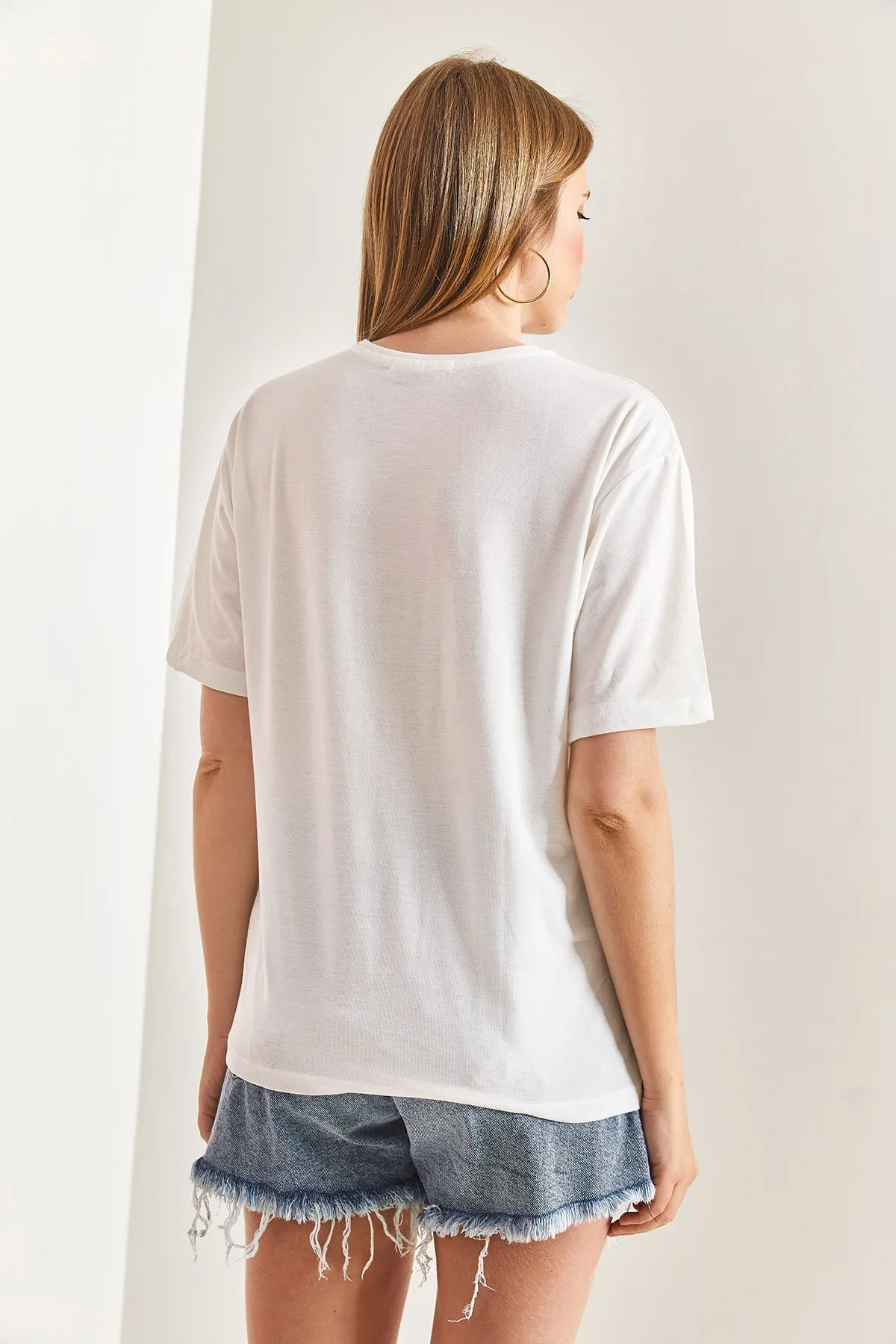 Bianco Lucci  Damen-T-Shirt aus gekämmter Baumwolle mit Augenmuster