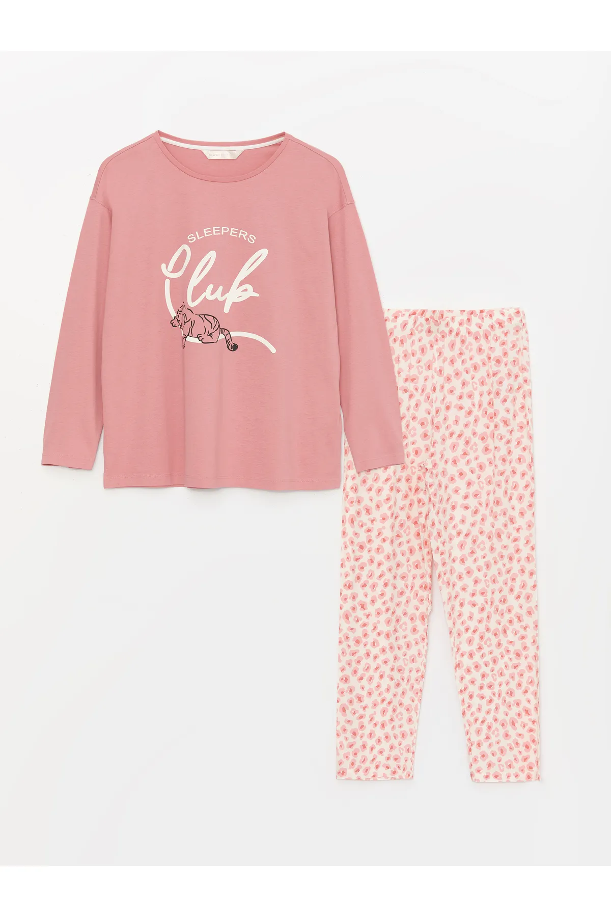 LC Waikiki  Bedrucktes Langarm-Damenpyjama-Set mit Rundhalsausschnitt