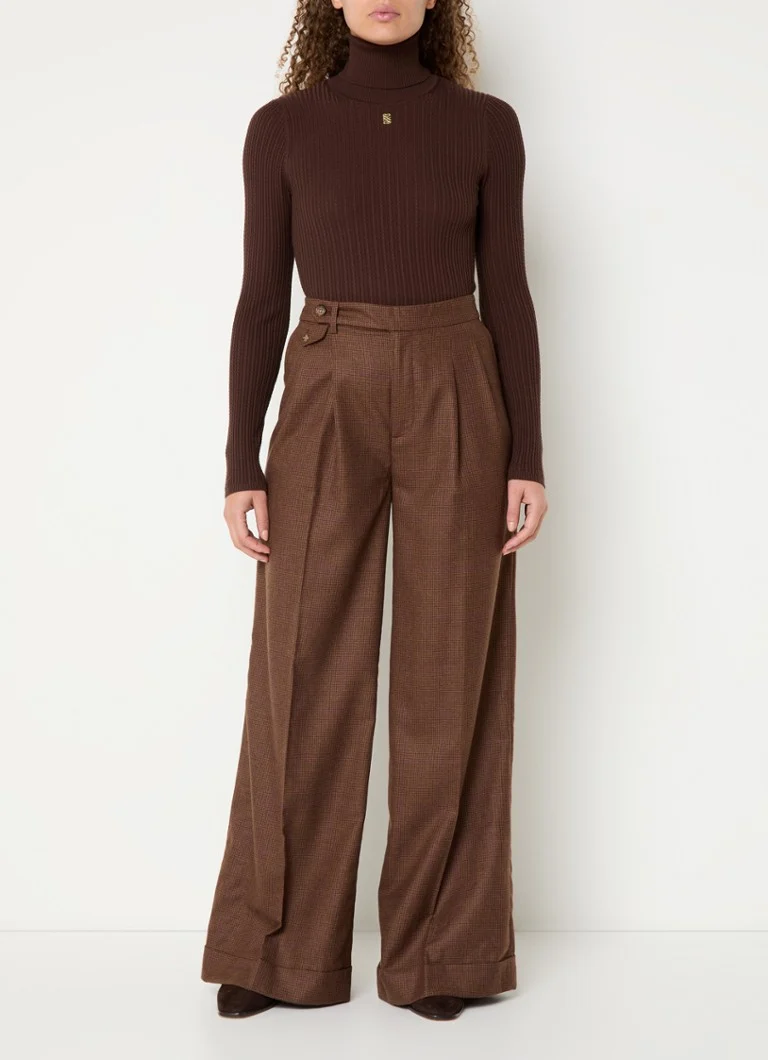 Pantaloni din lână în carouri cu talie înaltă Ralph Lauren