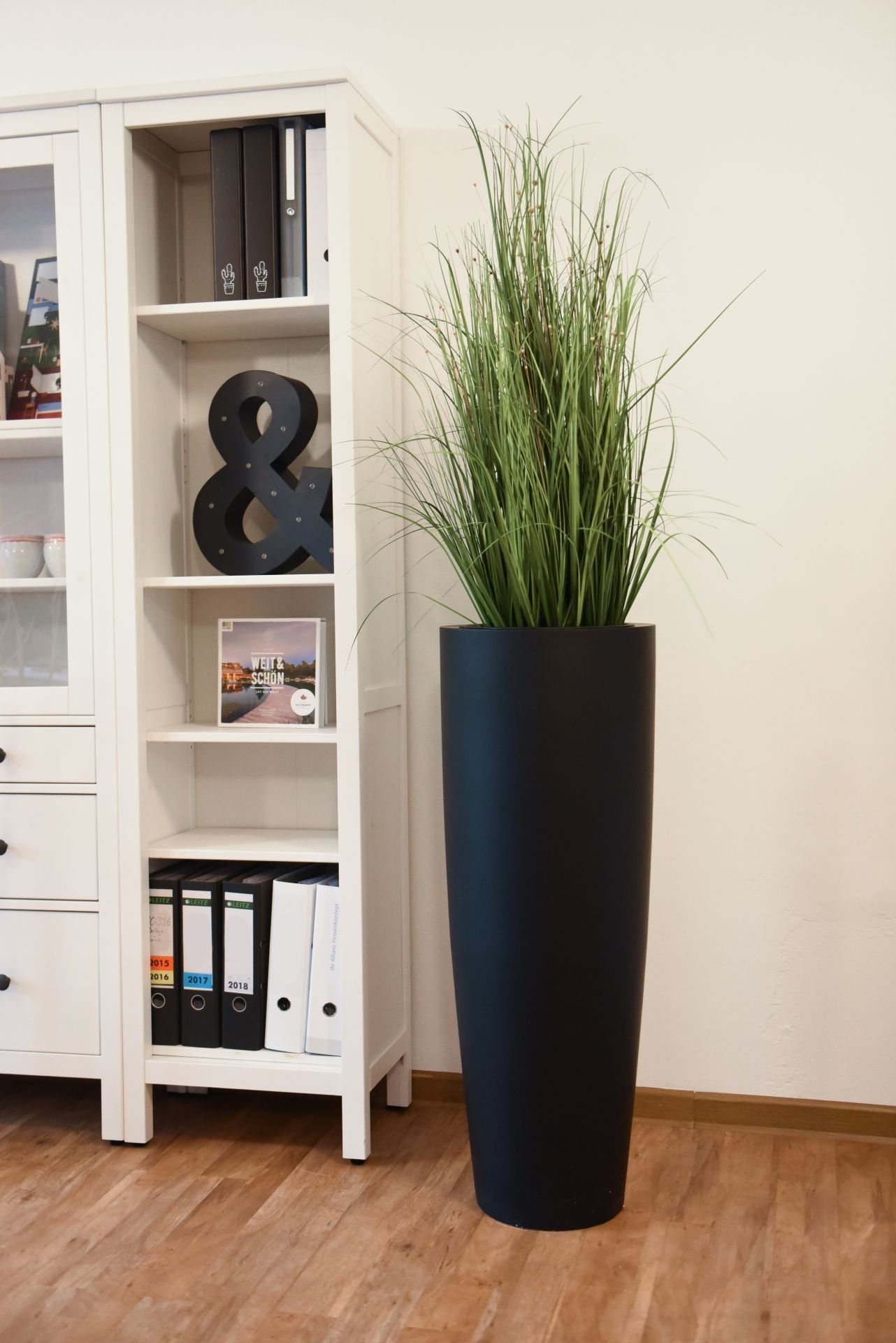 VIVANNO Pflanzkübel Pflanzkübel Pflanzgefäß Fiberglas PILA Schwarz - 37x100 cm