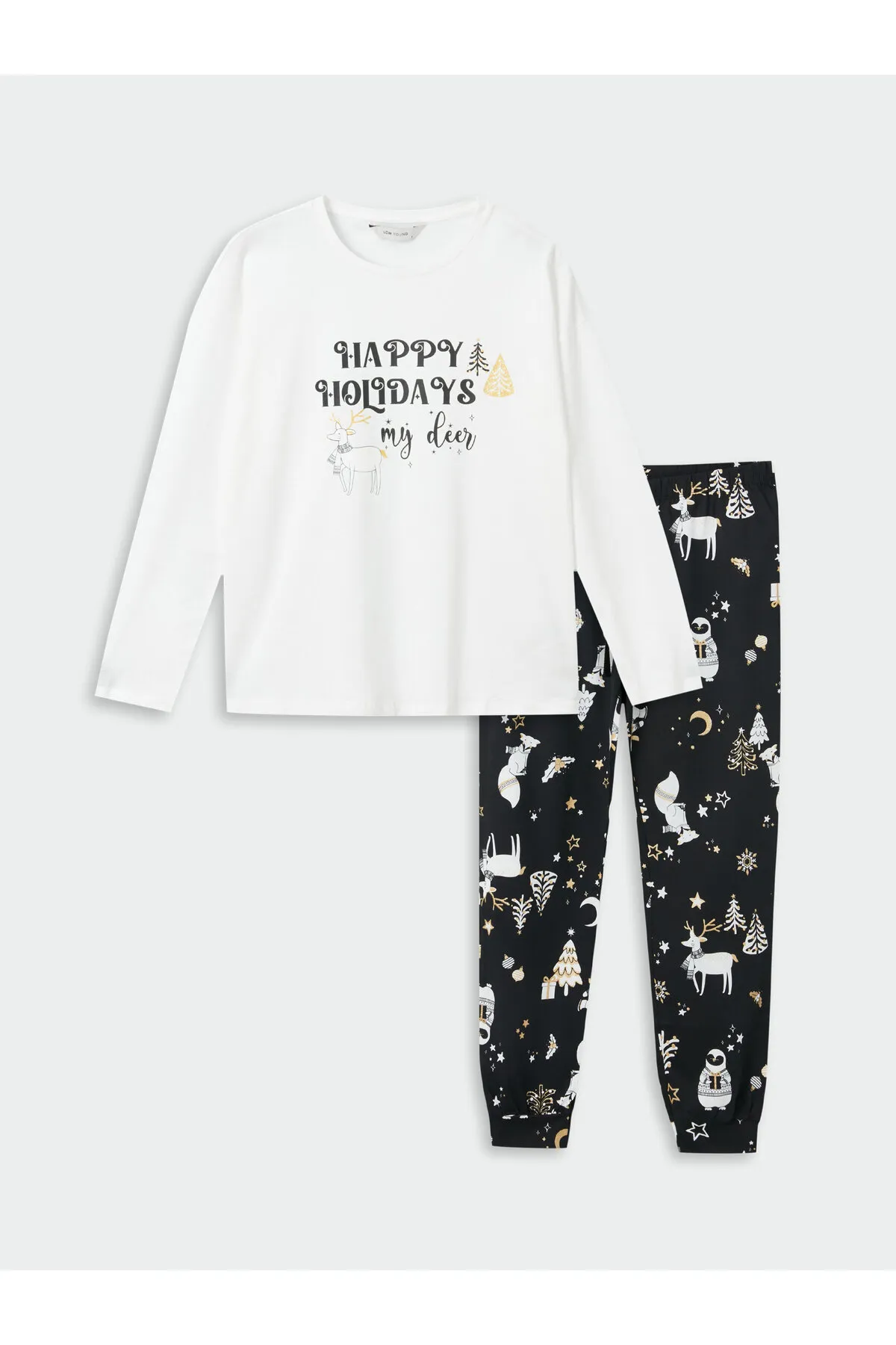 LC Waikiki  Langarm-Damenpyjama-Set mit Rundhalsausschnitt und Neujahrsmotiv