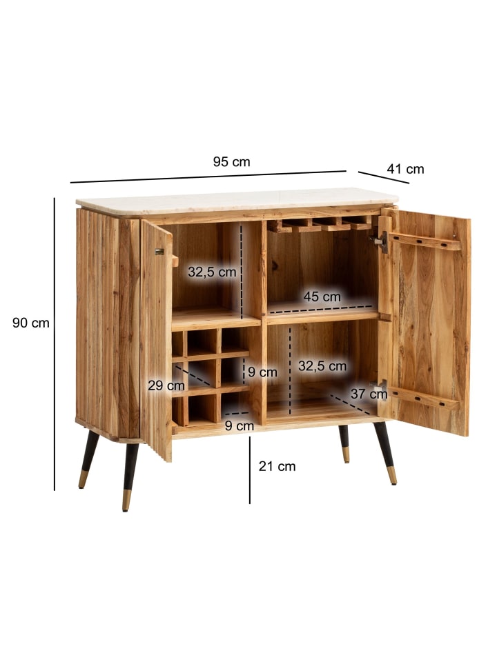 KADIMA DESIGN Hausbar Akazie Massivholz 95x90x41 cm Weinbar Echter Marmor, Kleine günstig kaufen onesize