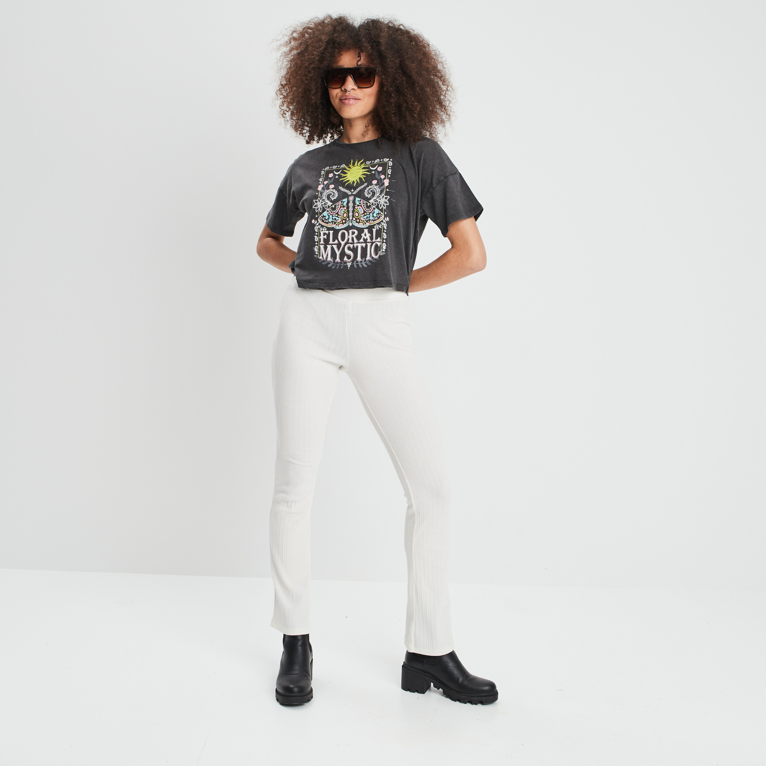 Pantalon flare côtelé creme femme | La Halle