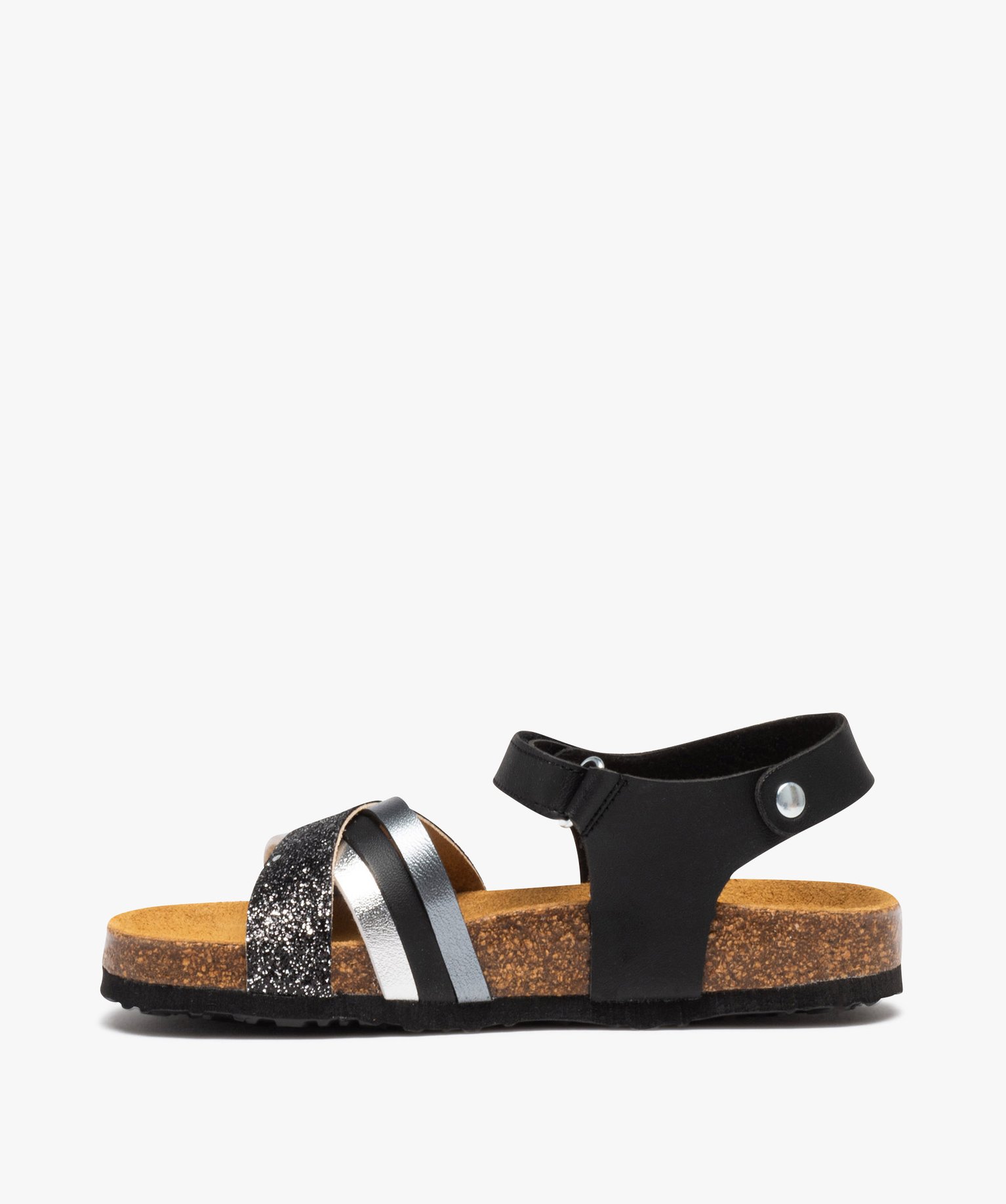 Sandales fille à brides croisées irisées et à paillettes noir | GEMO