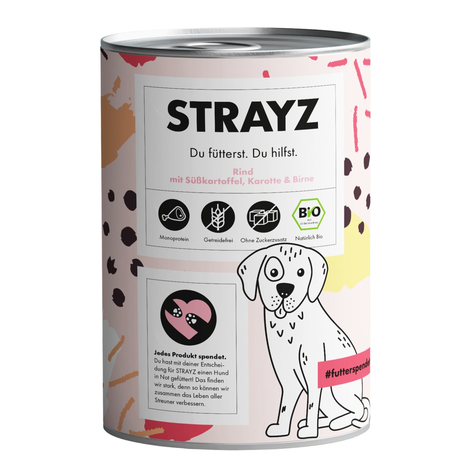 STRAYZ Hundenassfutter STRAYZ BIO 6x400g Rind mit Süßkartoffel, Karotte & Birne