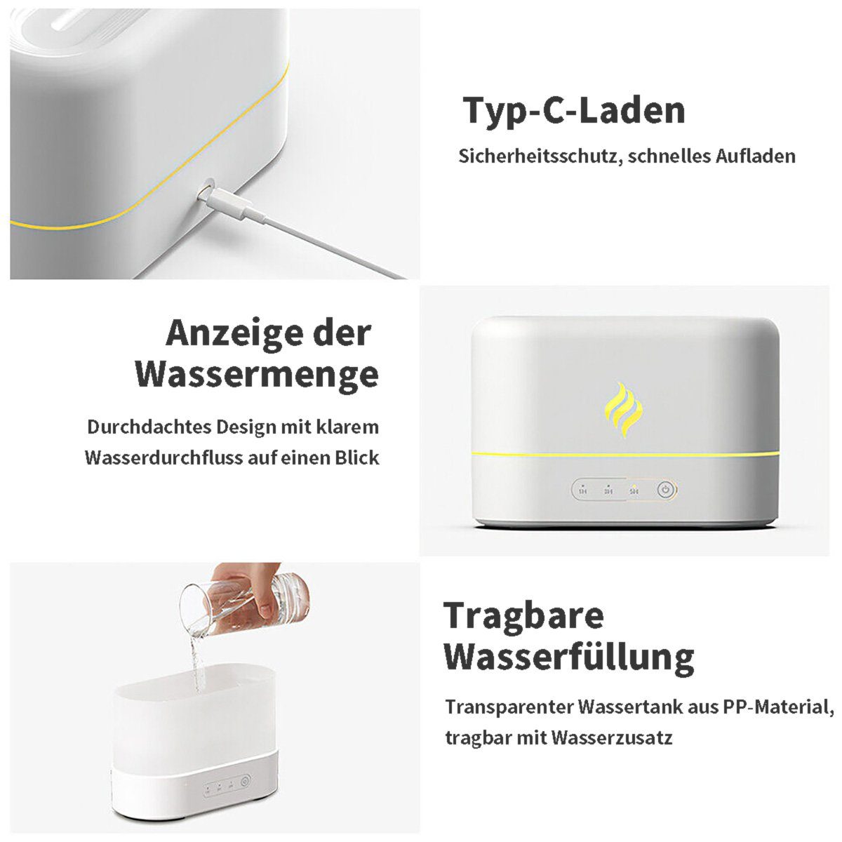 götäzer Luftbefeuchter Kreatives, farbenfrohes Aromatherapiegerät mit simulierter Flamme, Raumduftmaschine, Schlafzimmer-Desktop-Flammenbefeuchter