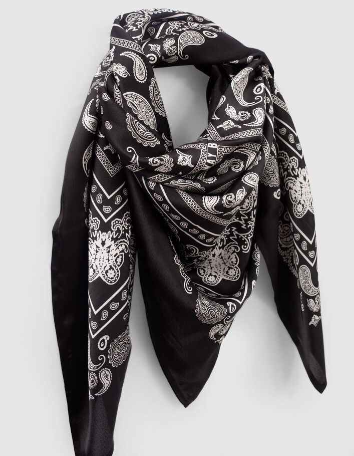 Foulard noir satiné motif bandana fille