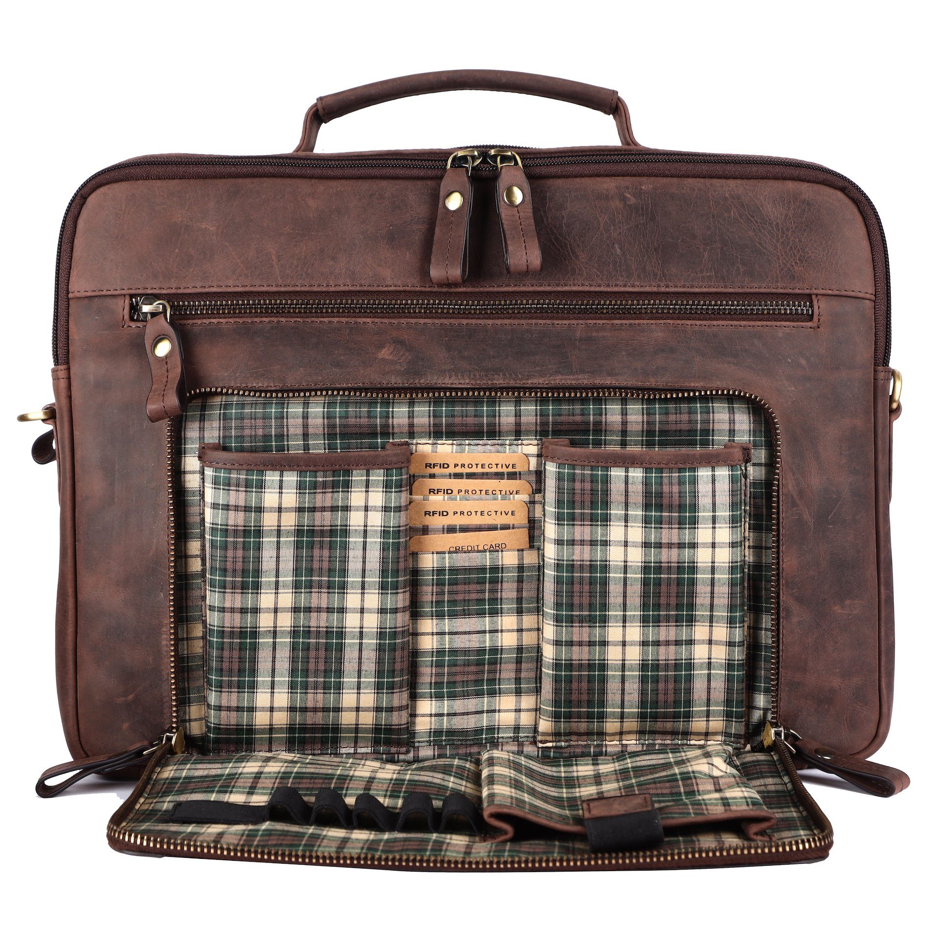 Benthill Aktentasche Echt Leder Laptoptasche Notebooktasche Umhängetasche Laptoptasche, Schultergurt / Umhängegurt Reißverschlussfach