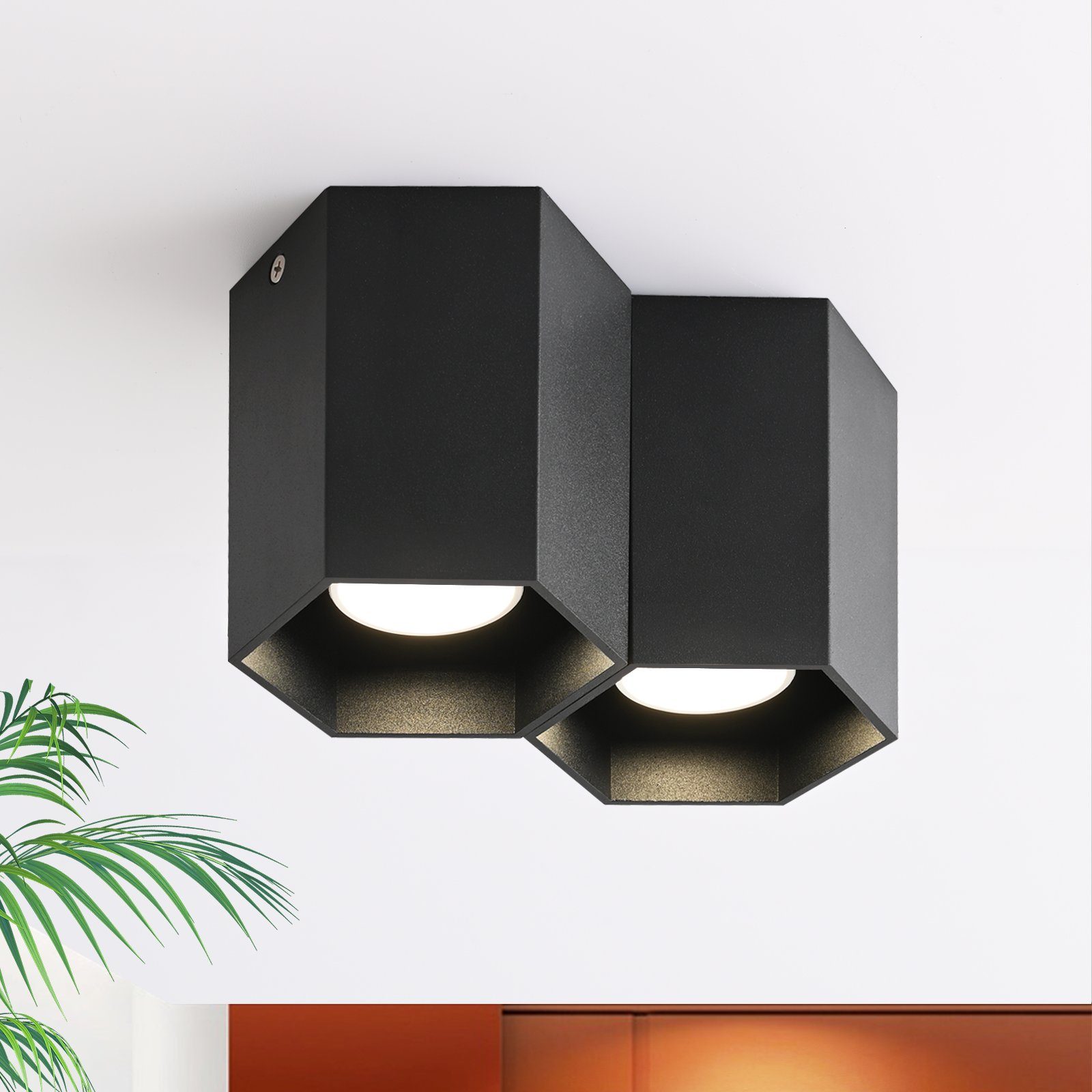 ZMH LED Deckenstrahler LED Deckenspots Aufbauspot - GU10 Deckenleuchte 2 Flammig, ohne Leuchtmittel, Aufbaustrahler Modern Design Spotleuchte für Küche Wohnzimmer, Schwarz