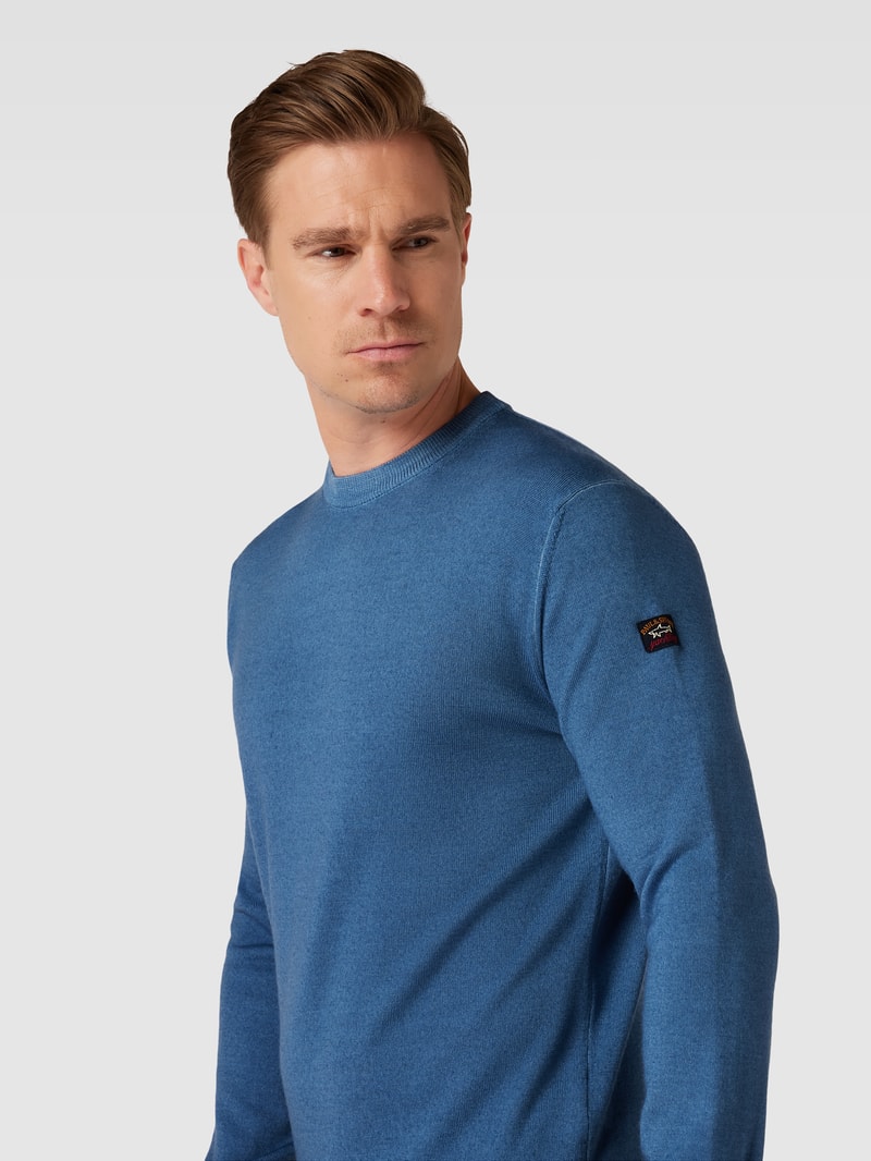Sweatshirt aus Lanawolle mit Label-Patch in ozean blau meliert