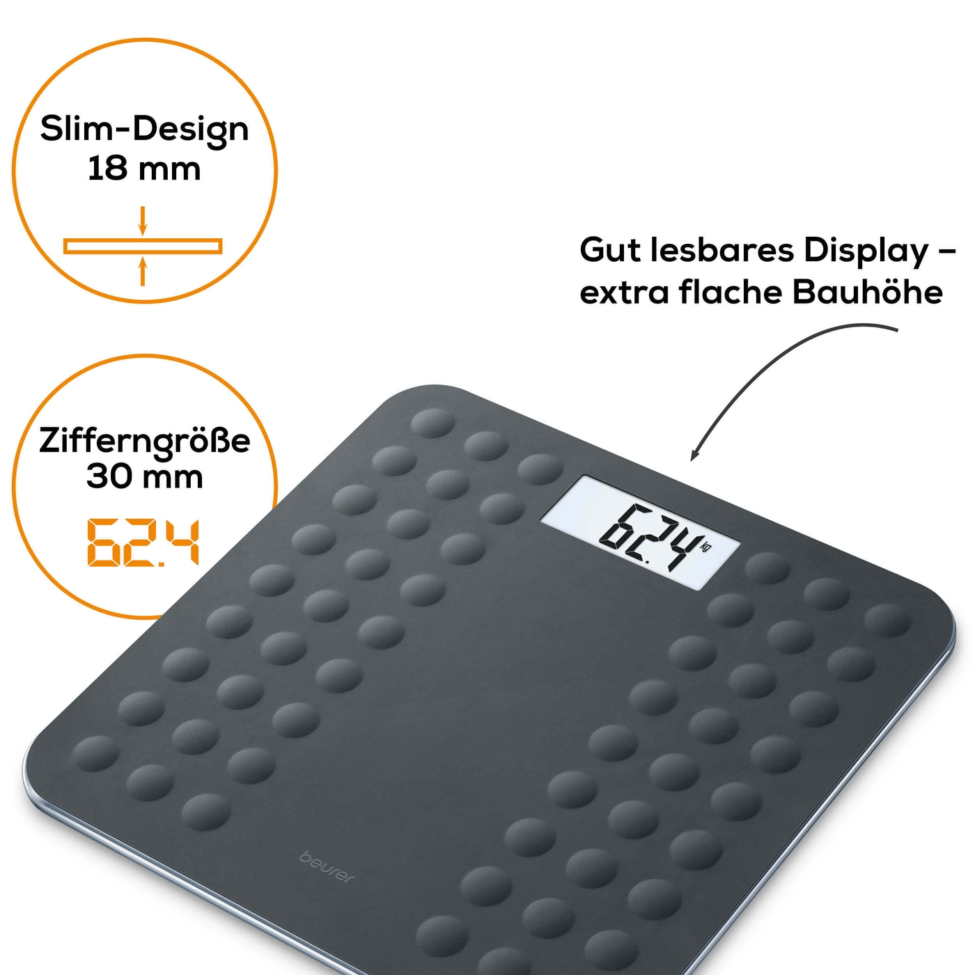 Beurer Glaswaage - GS 300 Black-Personenwaage aus Glas mit Silikonoberfläche - bis 180 kg