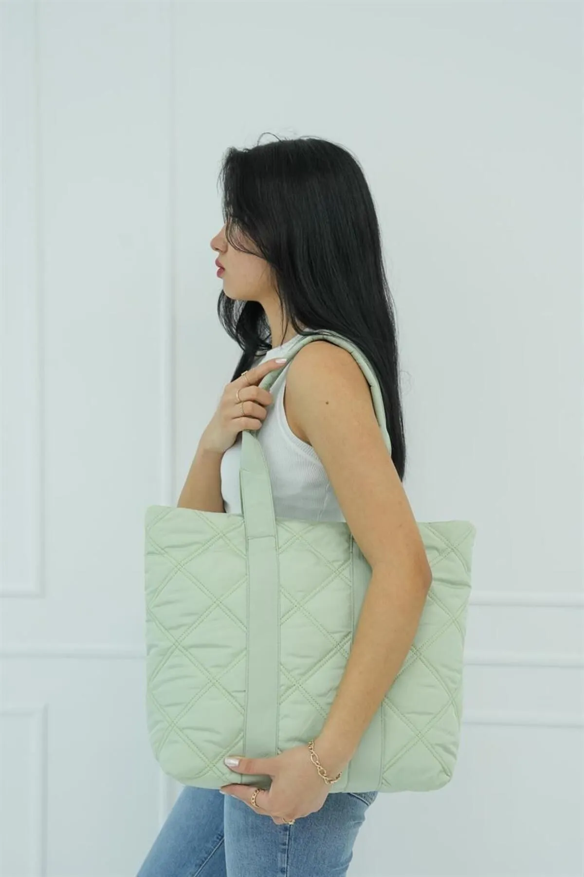 Madamra  Grüne Pufftasche für Damen mit Steppmuster