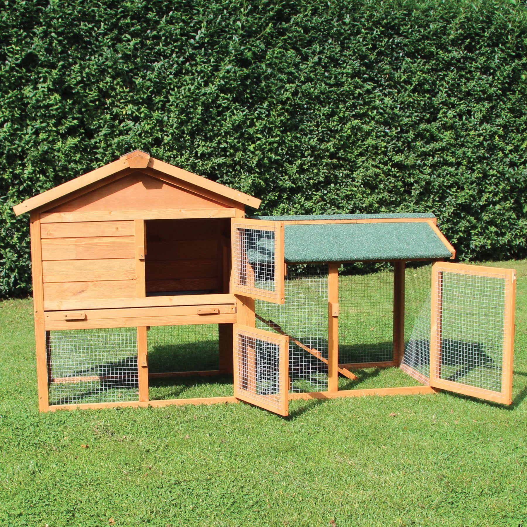 NYVI Kleintierstall Hasenstall für Draußen XXL Kleintierstall mit Freilauf Auslauf Gehege, 146x52x86cm Natur - Outdoor Hasenkäfig Winterfest - Kleintierkäfig
