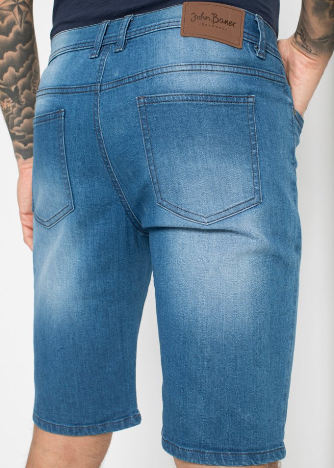 Stretch-Jeans-Bermuda mit verstärktem Schritt, Regular Fit