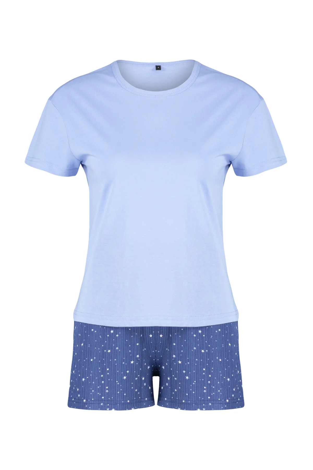 Trendyol Collection  Blaues Strickpyjama-Set aus 100 % Baumwolle mit Sternmuster THMSS24PT00202