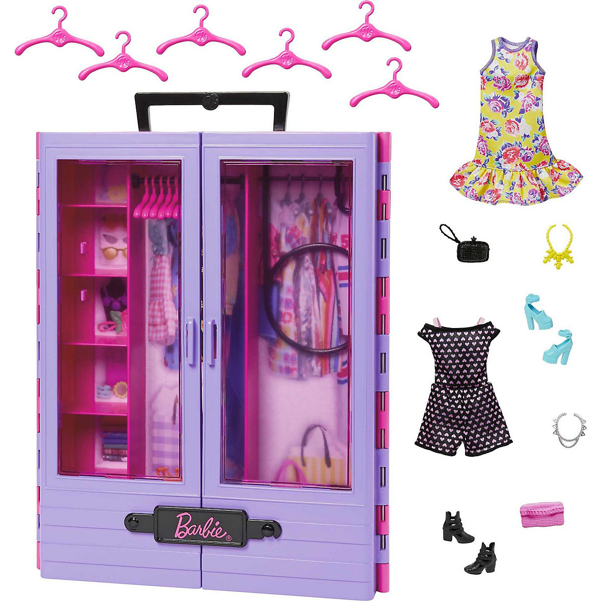 Barbie Fashionistas Kleiderschrank, 6 Kleiderbügel, für Kinder ab 3 Jahren