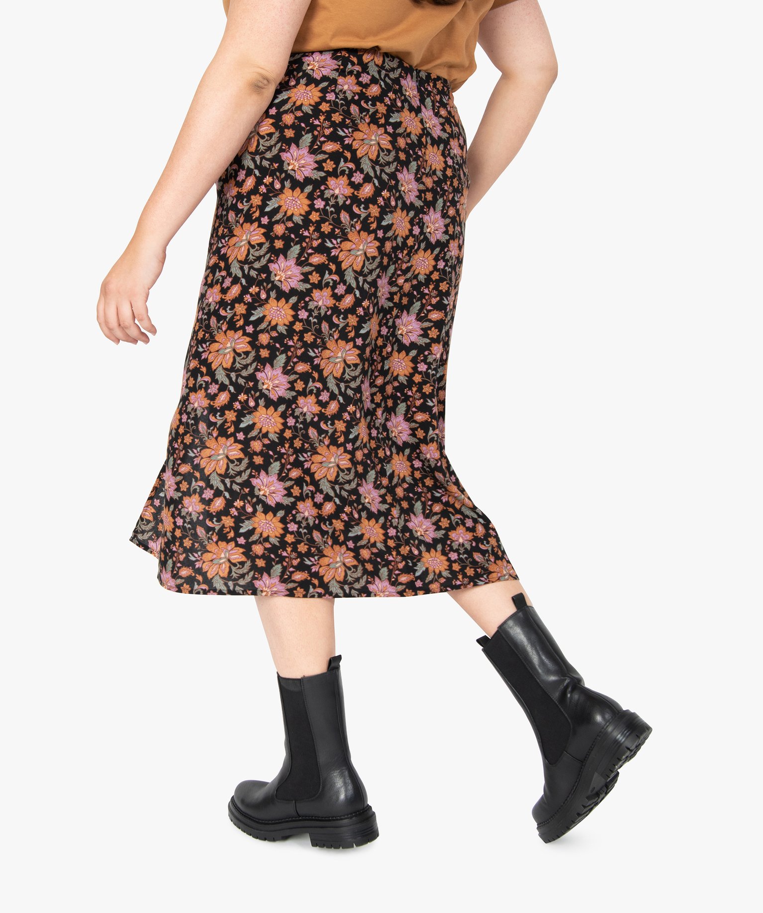 Jupe femme grande taille à motifs fleuris fendue sur l’avant | GEMO