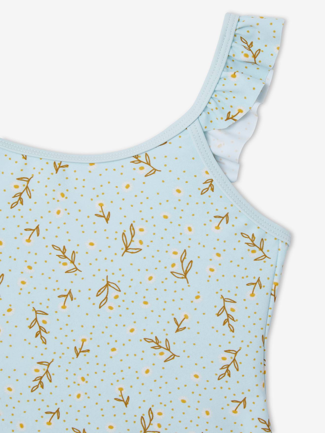 Maillot de bain 1 pièce fille imprimé marguerites bleu glacier imprimé