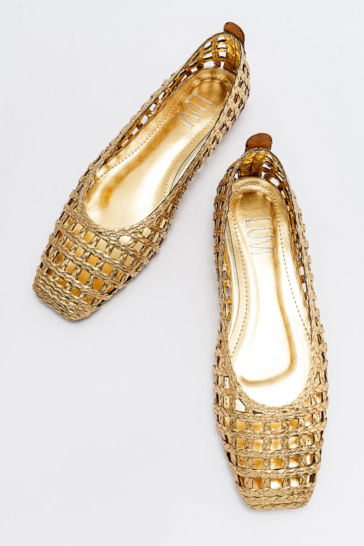 LuviShoes  ARCOLA Goldfarbene Ballerinas mit Strickmuster für Damen