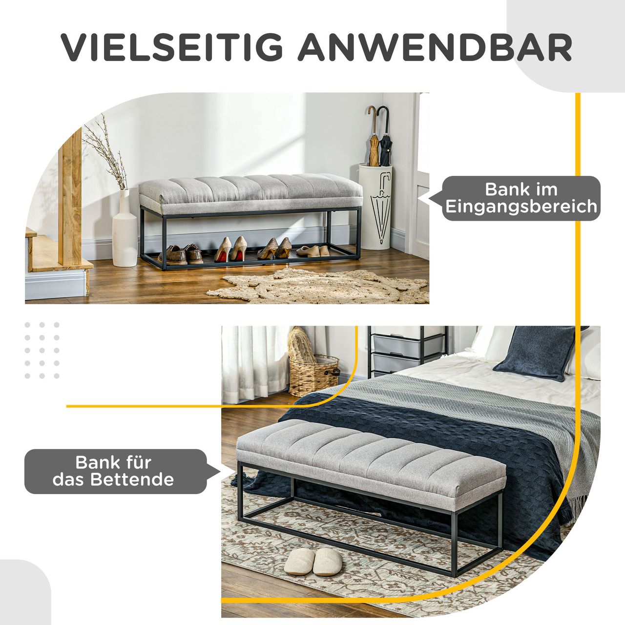 HOMCOM Sitzbank Polsterbank in Leinenoptik Schlafzimmerbank bis 200 kg Belastbar