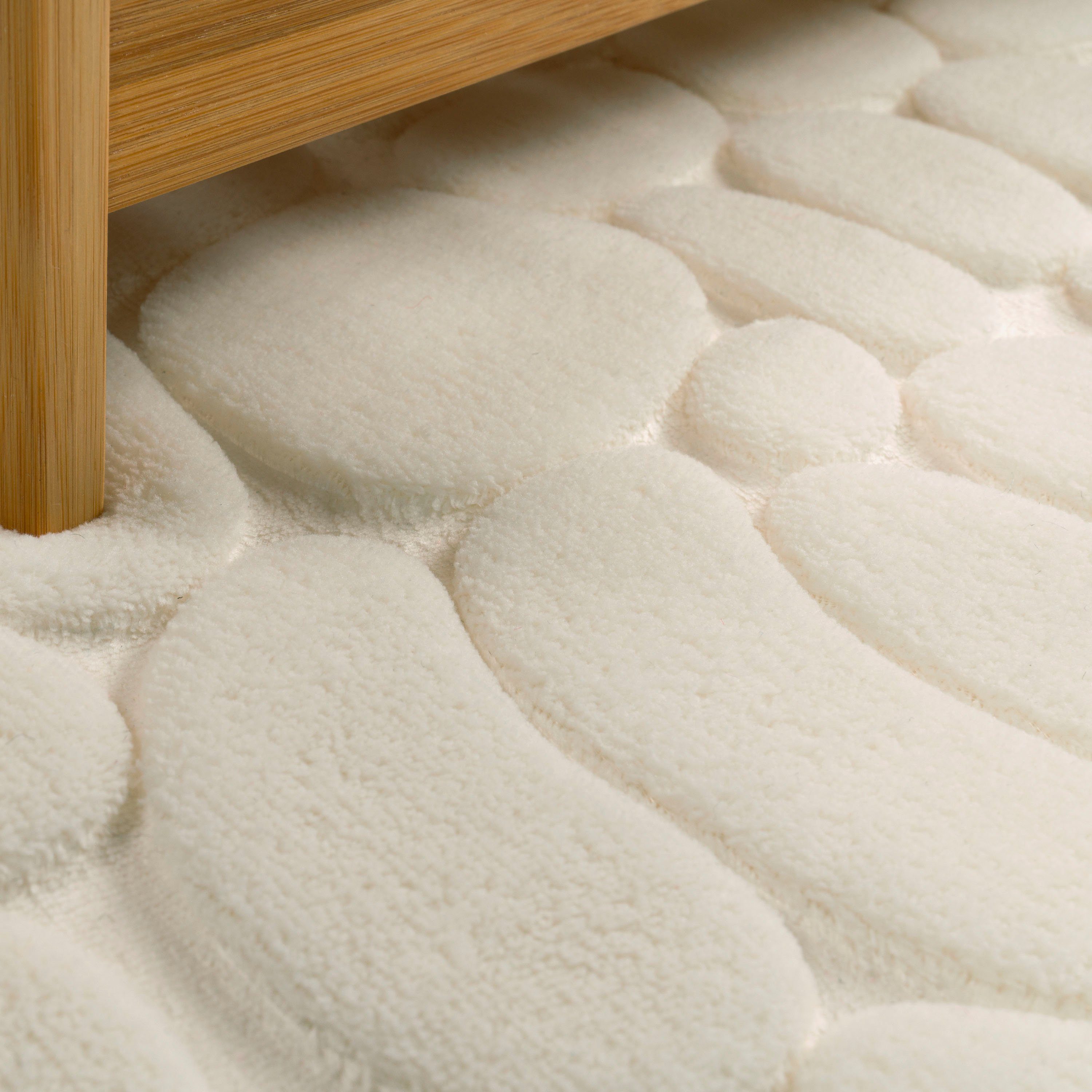 Badematte Corby 256 Paco Home, Höhe 13 mm, rutschhemmend beschichtet, fußbodenheizungsgeeignet, Polyester, rechteckig, Badteppich, Uni Farben, Motiv Steine, Hoch-Tief Effekt