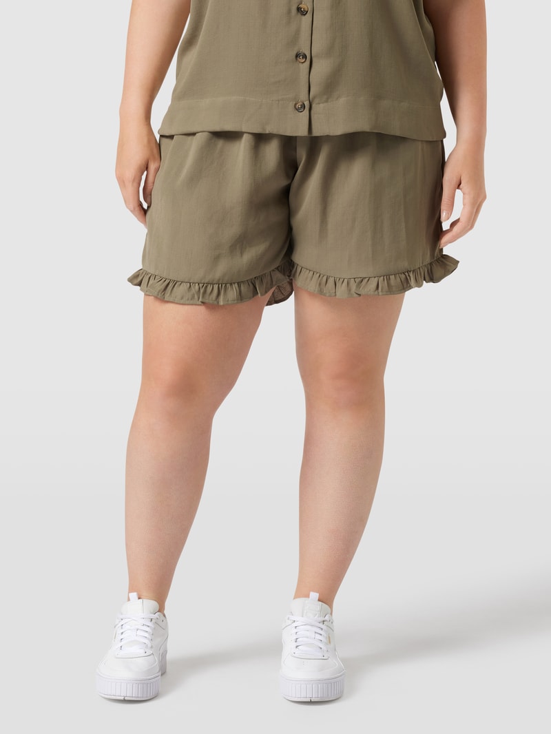 PLUS SIZE Shorts mit Volantsaum in olivgrün