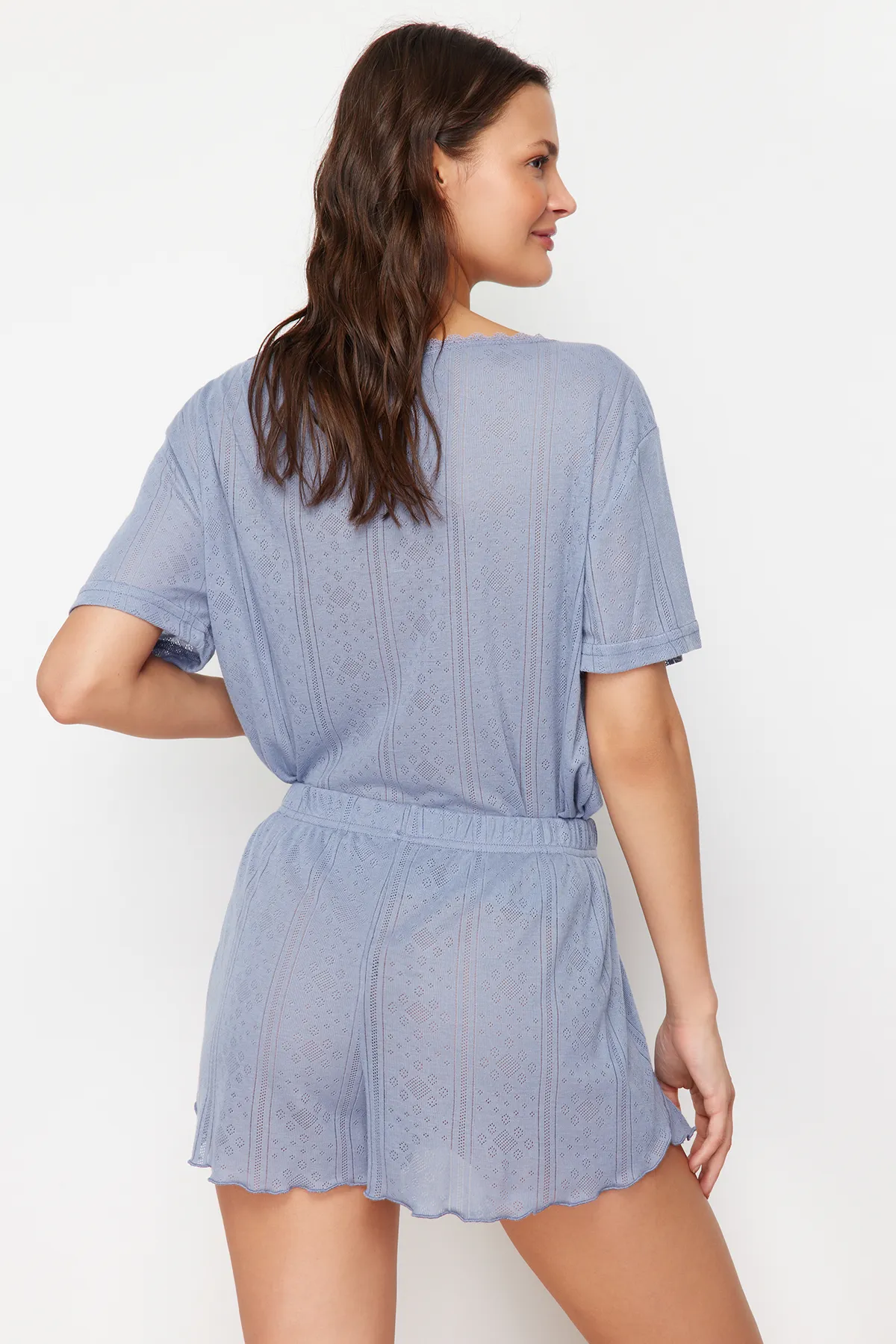 Trendyol Collection  Mehrfarbige, durchbrochene/perforierte Pointel-Strick-Pyjamahosen im 2er-Pack THMSS24PJ00000