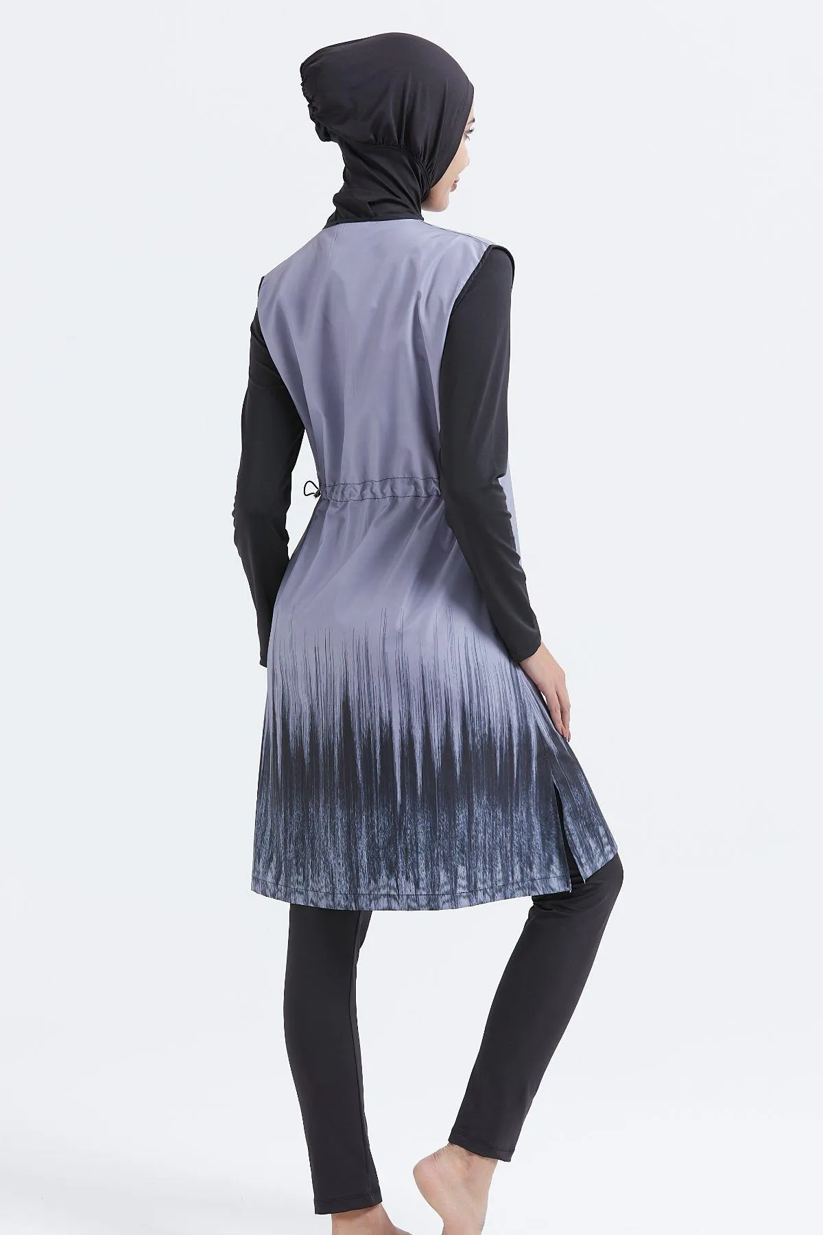 C&City  Vollständig bedeckter dreiteiliger Hijab-Badeanzug C12104 Grau/Schwarz