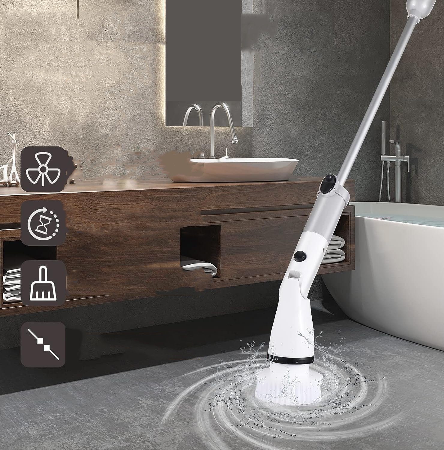 AKKEE Reinigungsbürsten-Set Elektrische Reinigungsbürste mit 5 Bürstenköpfe, Bad / Badewannen / Fugen / Kanten / Fliesen / Boden / Waschbecken, (1-tlg., Mit 5Austauschbaren Bohrbürstenköpfen &Verstellbaren Teleskopstangen), Reinigungsbürste Elektrisc