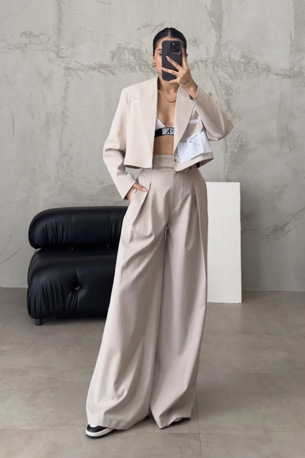 Laluvia  Steinfarbenes Noticeme Design-Set mit kurzen Jacken und Hosen