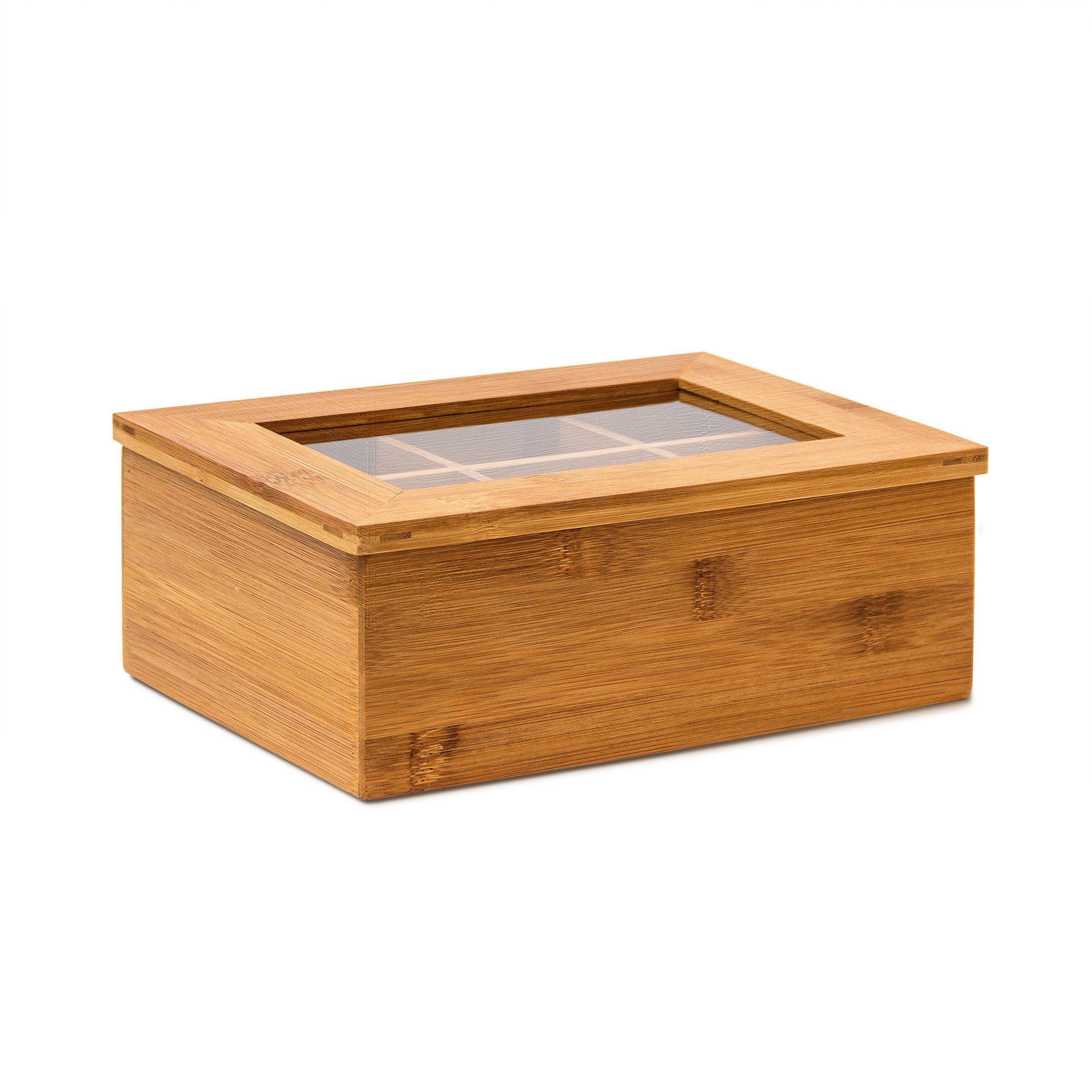 relaxdays Teebox Teebox Bambus lackiert 6 und 8 Fächer, Bambus, 6