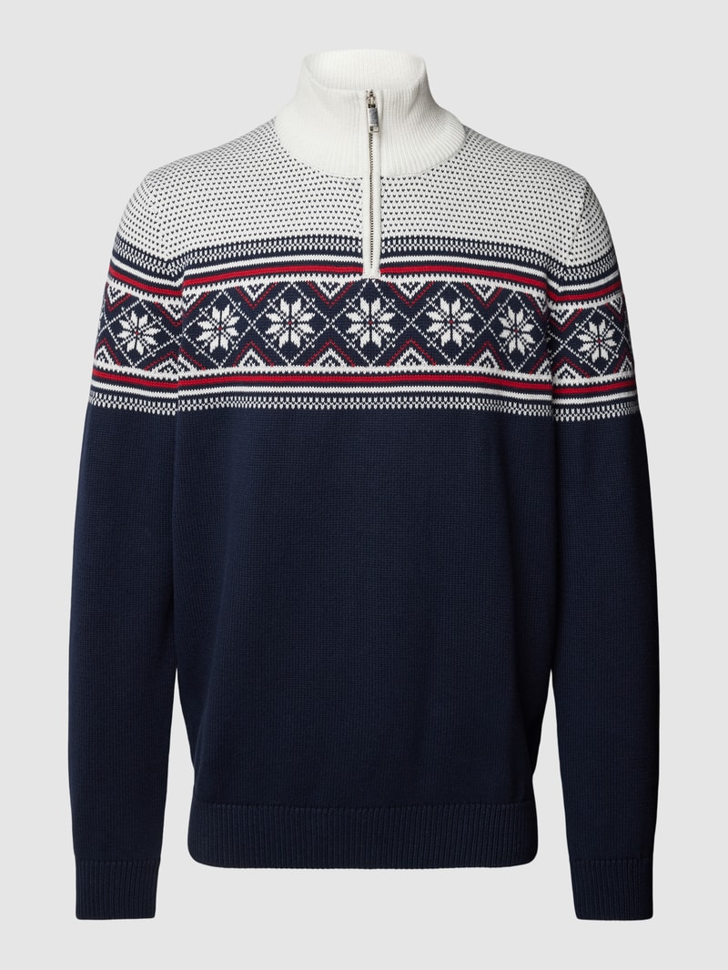 Strickpullover mit Troyer-Kragen Modell 'CLAUS' in dunkelblau