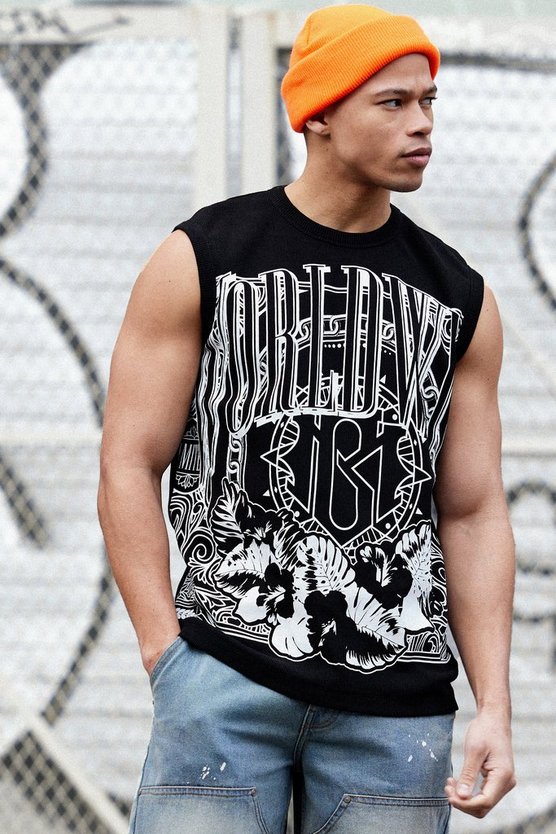 Geripptes Tanktop mit Print